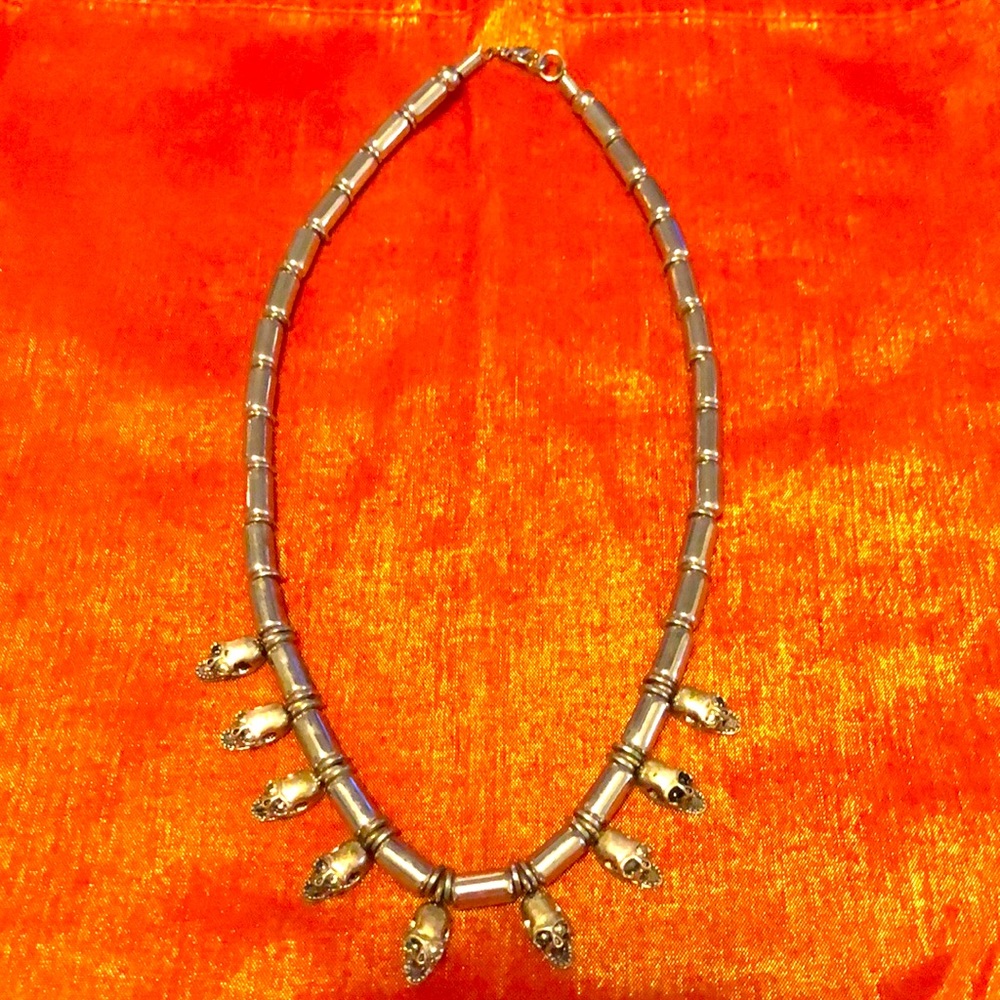 Skull necklace, silver, costume.